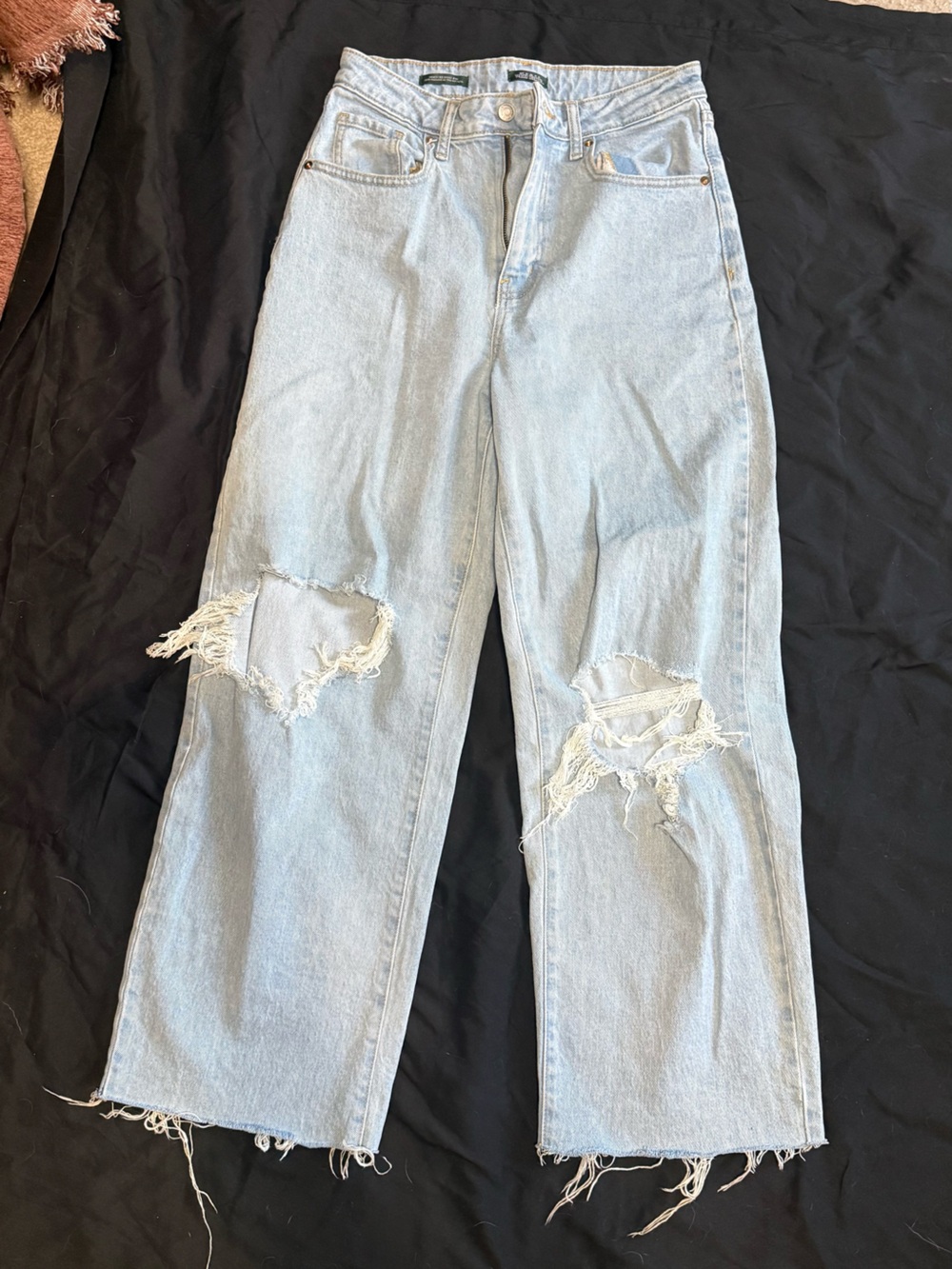Target Women's Light Blue Wide Leg Distressed Jeans